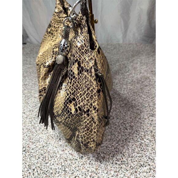 Brighton Femme Fatal Nolita Python Snake Print Hobo Bag Tassel Accent - Picture 6 of 10
